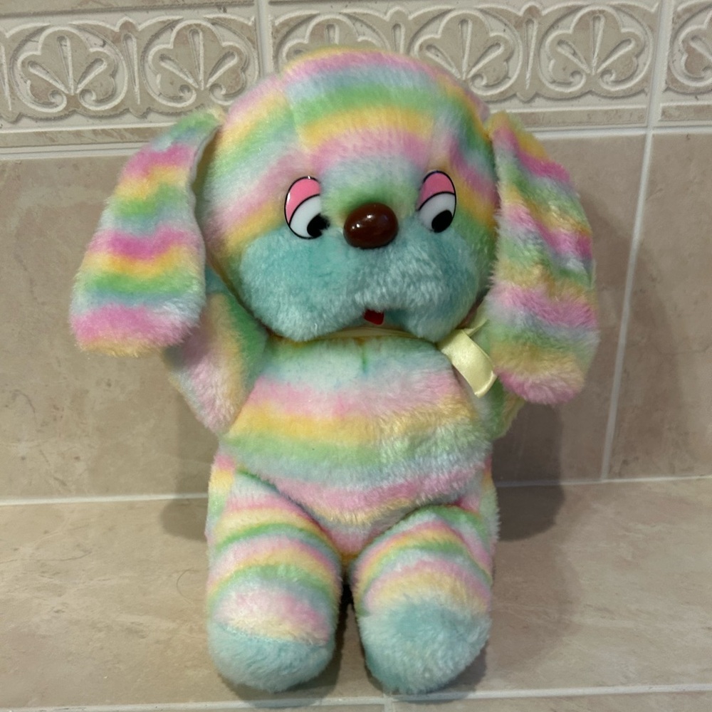 Vintage 1984 Rainbow Dog Puppy Plush Stuffie Happiness‎ Aid by Well Made